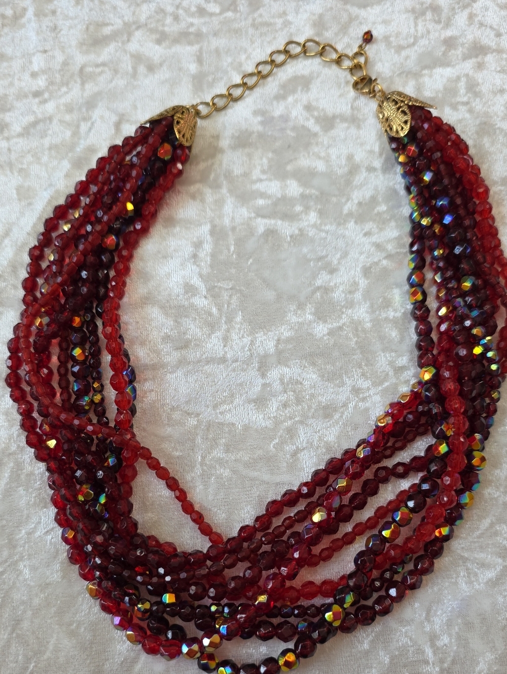 Vintage Multi-Strand Bold Red Faceted Layered Bead Necklace